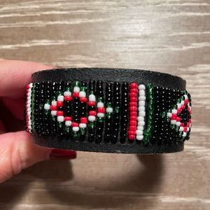 Black Red White Green Beaded Bracelet